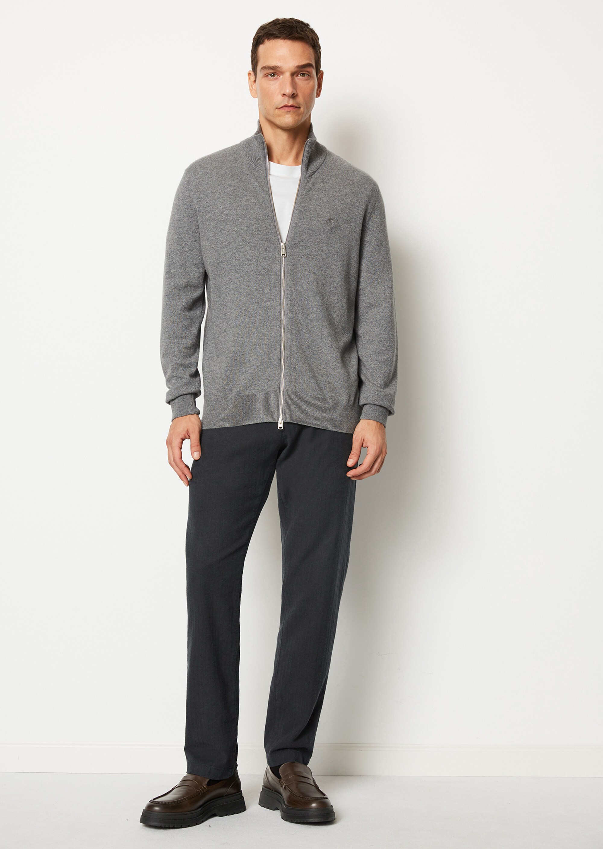 Zip-Cardigan regular aus softem Baumwolle-Schurwolle-Mix