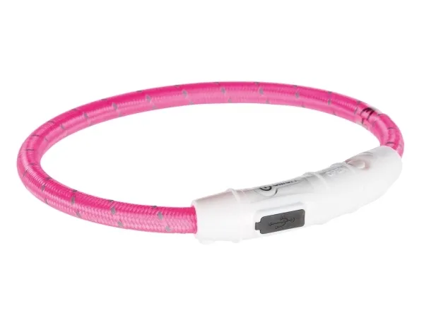 TRIXIE Halsbånd - LED - Nylon - Lyserød / Pink - XS-S - 350 mm - Lyshalsbånd - 12706