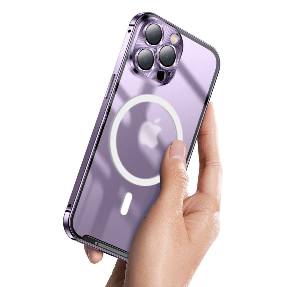 iPhone 14 Pro MagSafe Alu Schutzhülle mit Panzer Glas Backcover   Kameraschutz - Schwarz