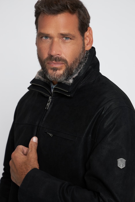 Lederjacke, Porc-Leder, Stehkragen, Webpelz Blende, Steppfutter