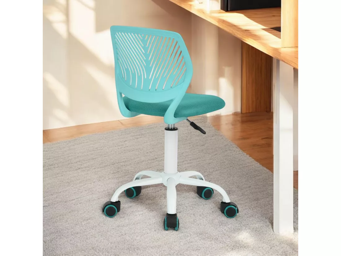 URBAN MEUBLE Chaise de bureau pivotante turquoise, dossier ergonomique, revêtement en maille, hauteur réglable, style moderne, pour la maison et le bureau
