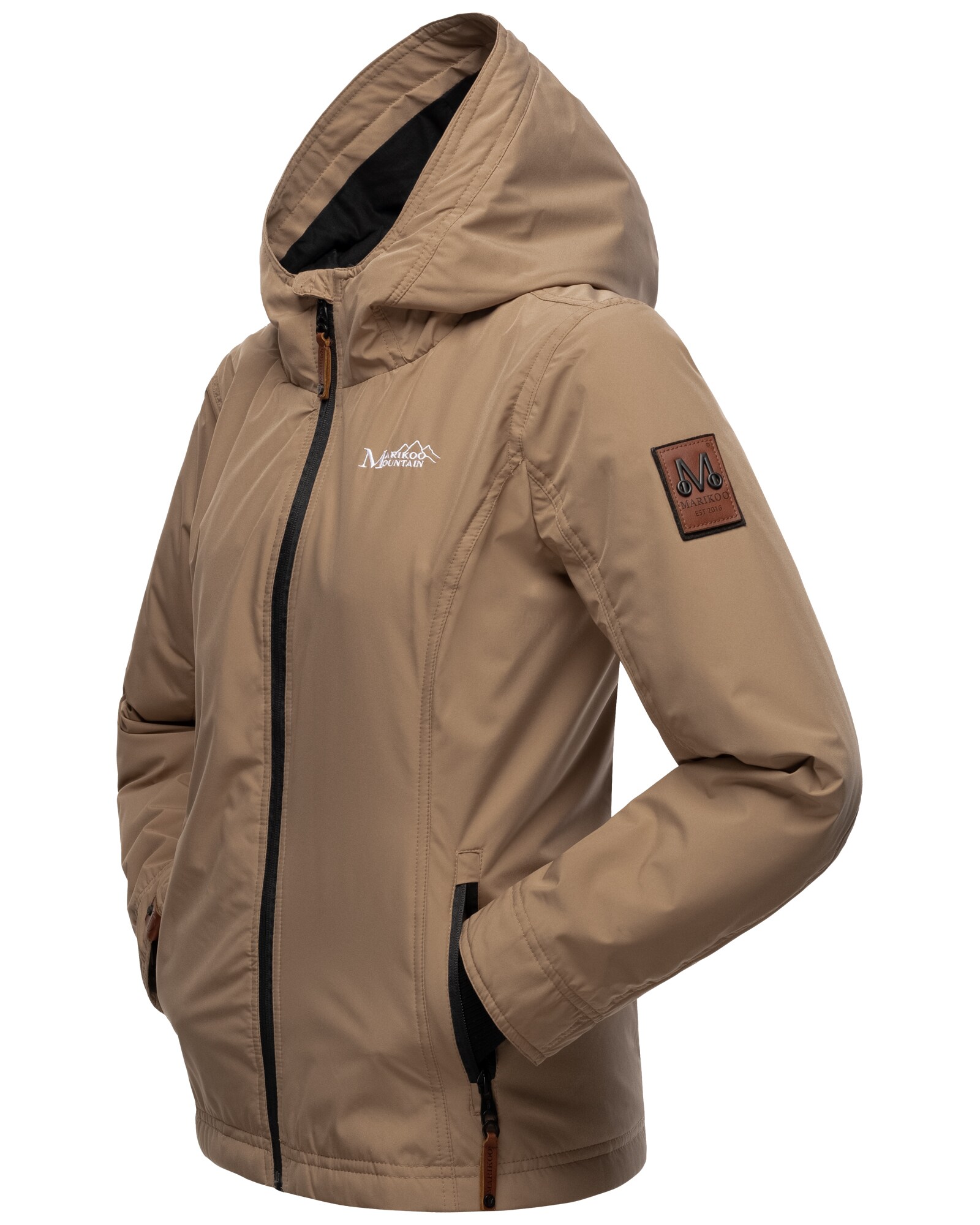 MARIKOO Damen Sportliche Outdoorjacke Übergangs Regenjacke mit Kapuze Brombeere