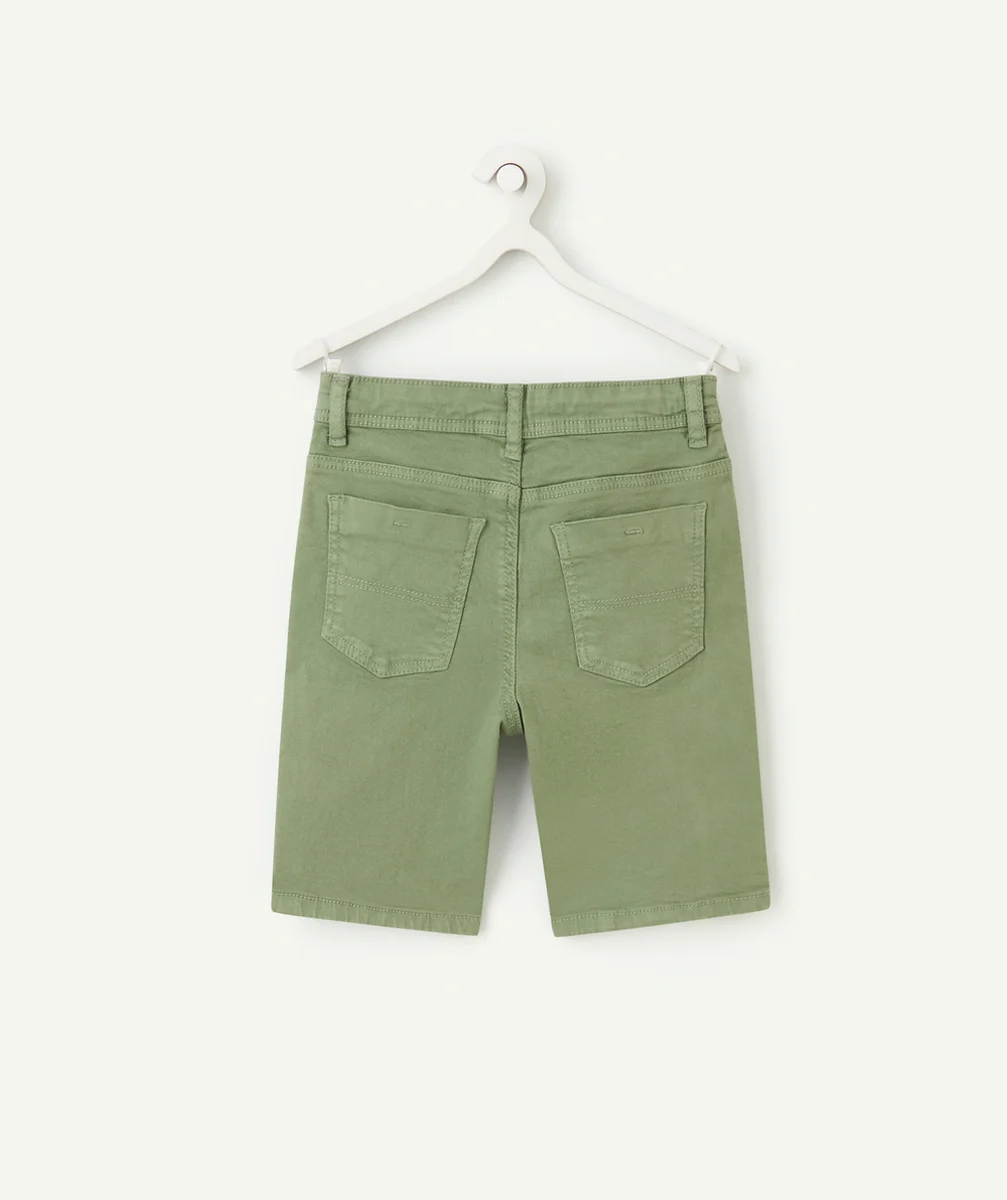 bermuda slim garçon en fibre recyclé couleur kaki
