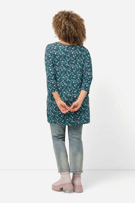 Shirt, Blüten, A-Linie, V-Ausschnitt, 3/4-Arm