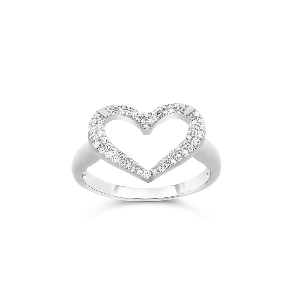 Bague Argent Rhodié Coeur Serti De Pierres Blanches