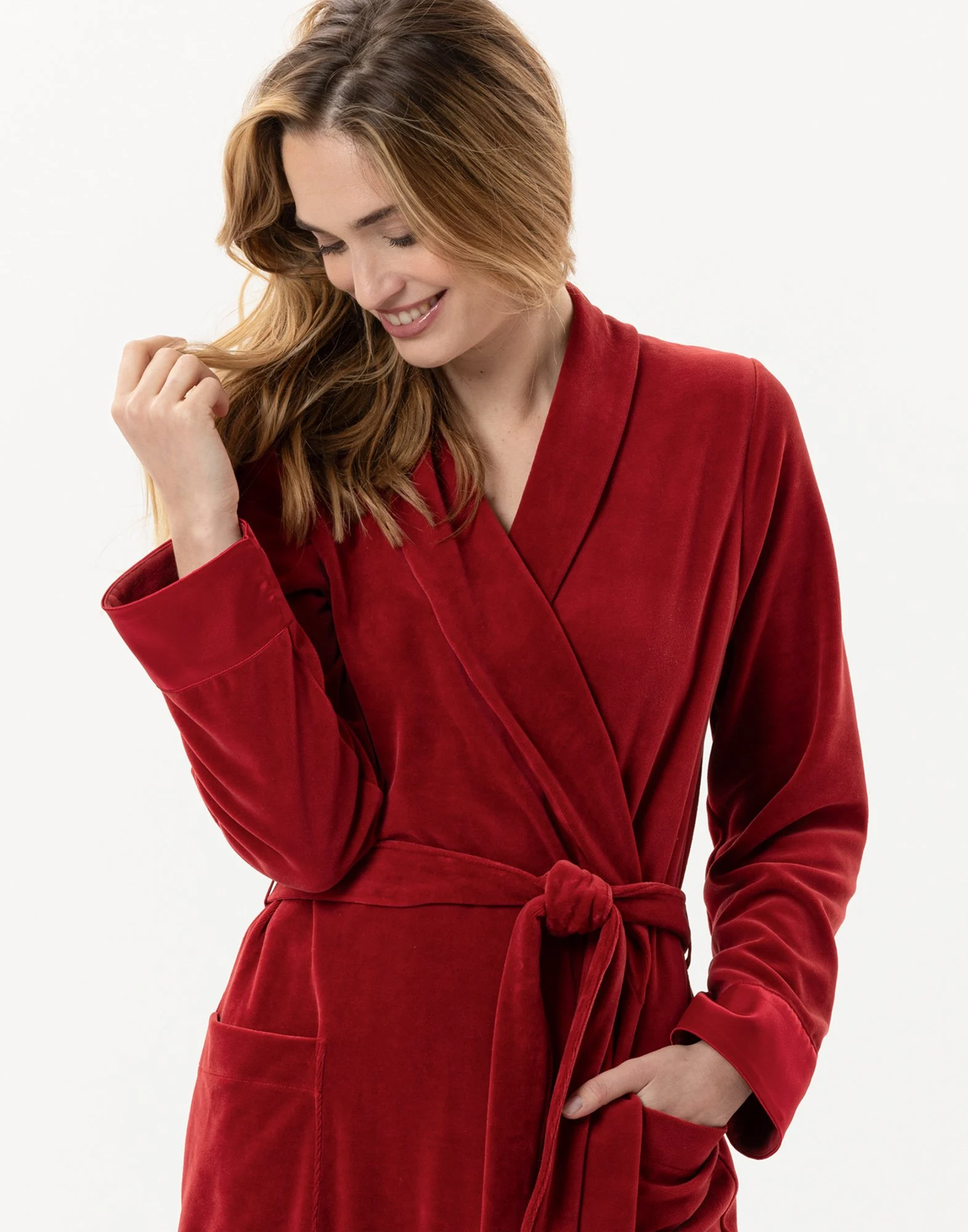ESSENTIEL 867 - Peignoir en velours | Rouge