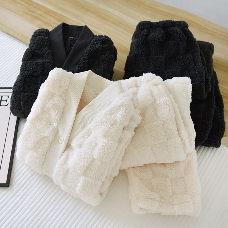 MelMount - Bijpassende pyjamaset voor koppels: effen fleece shirt + broek