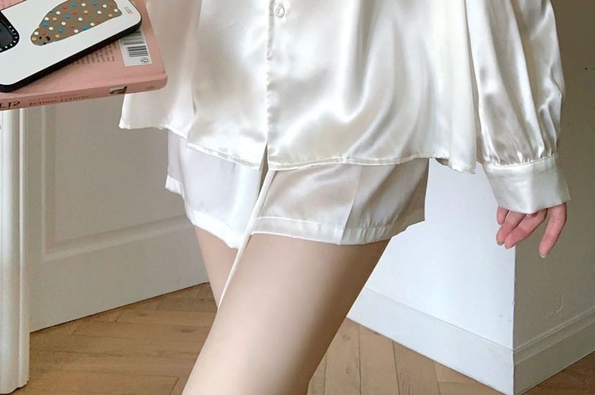 GOUB - Pyjamaset: top met lange mouwen en blote schouders + shorts