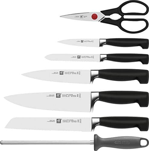ZWILLING Vier Sterne Messerblock, 8-teilig, Holzblock, Messerset, Wetzstab und Schere, Rostfreier Spezialstahl, Ergonomischer Kunststoff-Griff, Schwarz [Made in Germany]