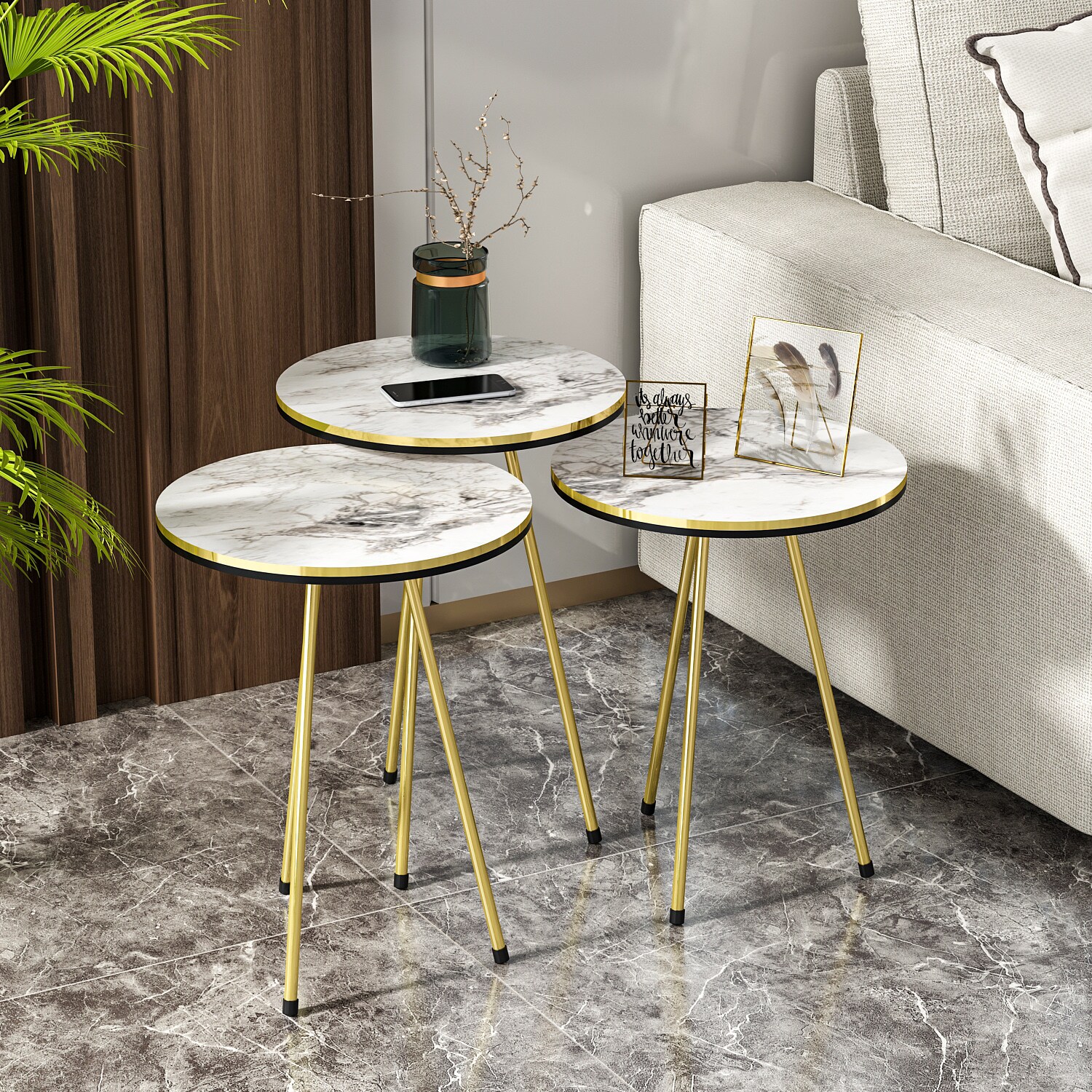 Beistelltisch 3er Set Marmoroptik Weiß 21706221