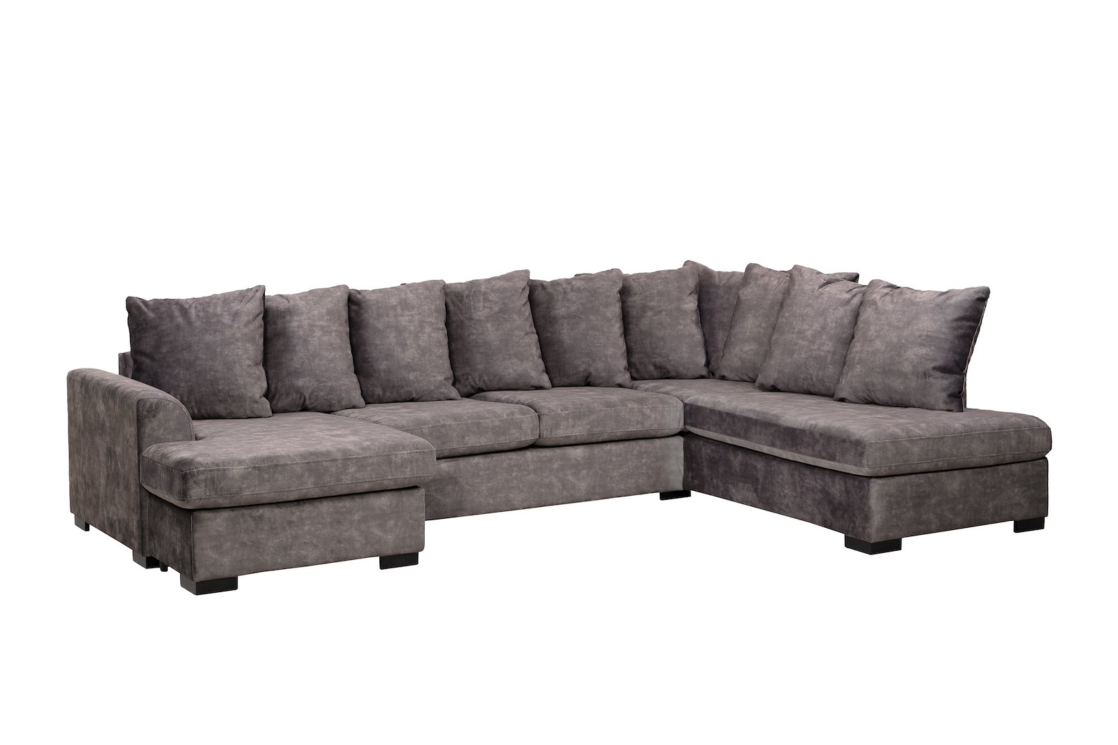 Boston U-sofa Åpen ende høyre med 2-seter og sjeselong venstre i tekstil Fuji 03 Dark Grey og med sorte ben