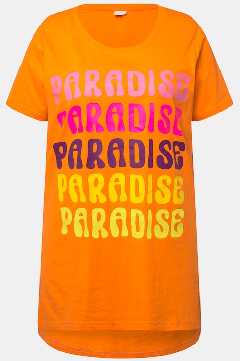 T-Shirt, länger geschnitten, Schrift-Motiv, Rundhals, Halbarm