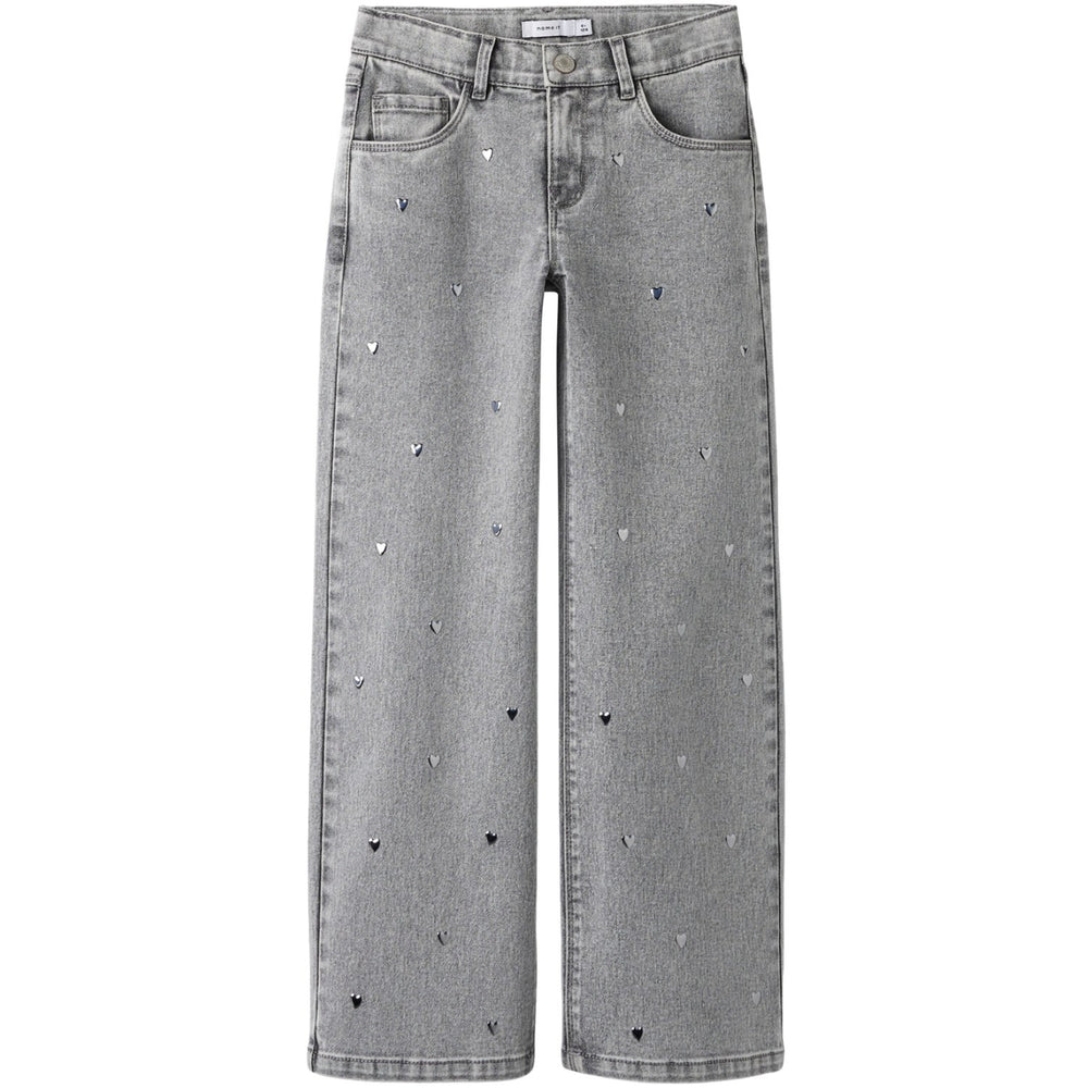Køb Name It Light Grey Denim Heart Studs Nkfrose Wide Jeans 5503-Ya N