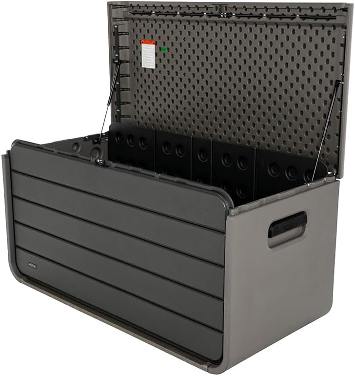 LIFETIME Gartenbox Space XL | 625 L | Grau | Kissenbox & Auflagenbox | mit Gasdruckfeder | Schlossvorrichtung | HDPE Kunststoff | Tragegriffe | wetterfest & UV-beständig