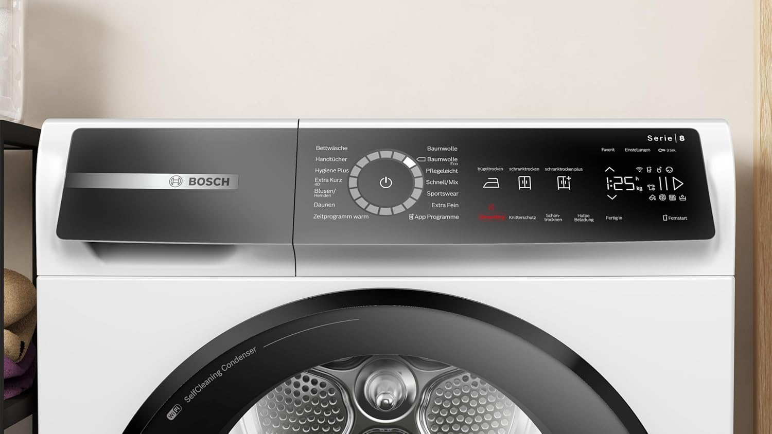 Bosch WQB245B40, Stiftung Warentest GUT (2,5)*, Serie 8 Smarter Wärmepumpentrockner 9 kg, AutoDry Sensorgesteuerte Trocknung, SmartDry Programmautomatik, LED-Display, Selbstreinigender Kondensator