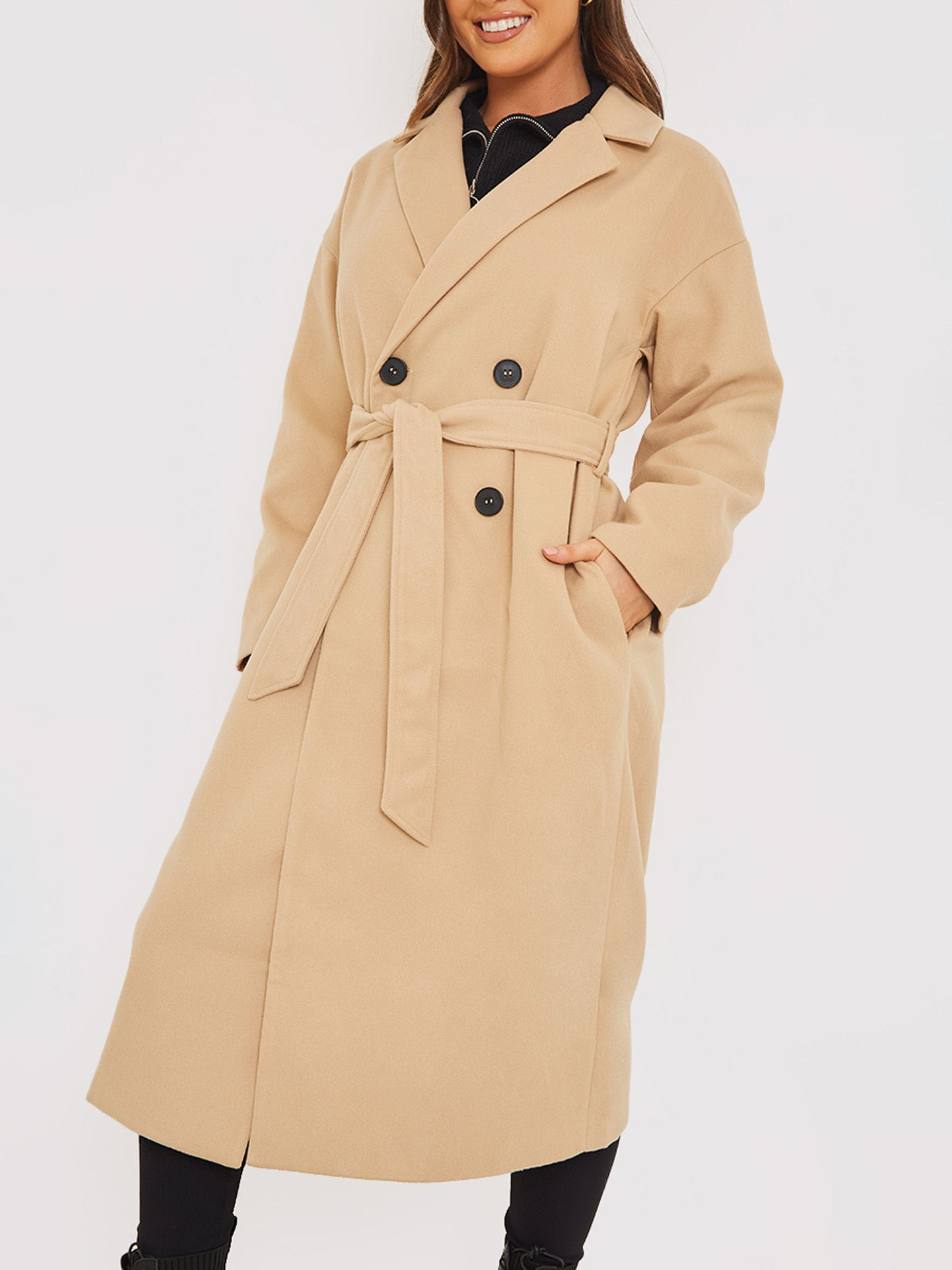 In The Style - Jac Jossa - Lange jas van imitatiewol met riem
