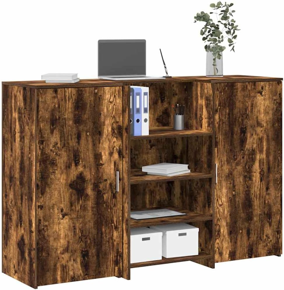 Empfangstheke Räuchereiche 155x50x103,5 cm, robuster Holzwerkstoff, vielseitiger Schreibtisch mit Stauraum für Büro und Praxis, ideal für Kundenempfang