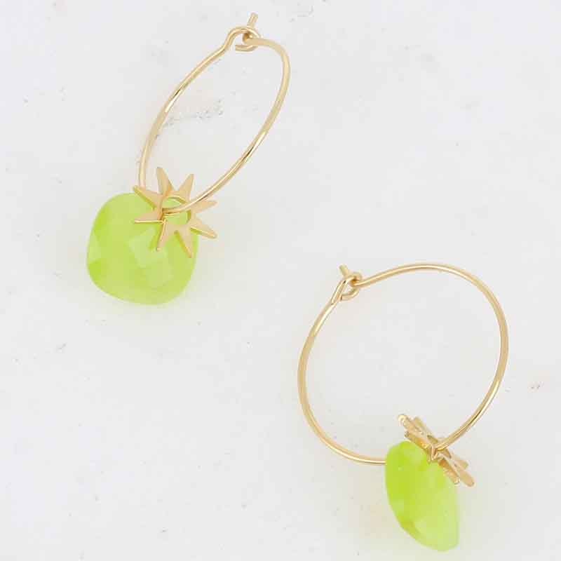 Créoles - Acier inoxydable doré & pâtes de verre lime