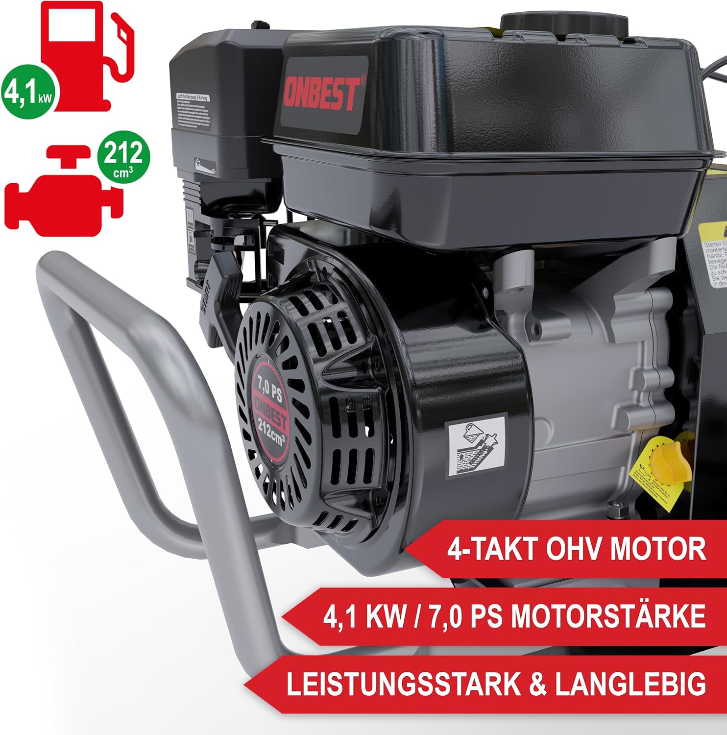 Gartenfräse Benzin – mit 48 cm Arbeitsbreite – 4-Takt Motor – 4,1 kW / 7,0 PS – 12 Messer – 175-350 mm Arbeitstiefe – Gartenfräse – Gartenhacke – Kultivator – umgraben & auflockern vom Boden