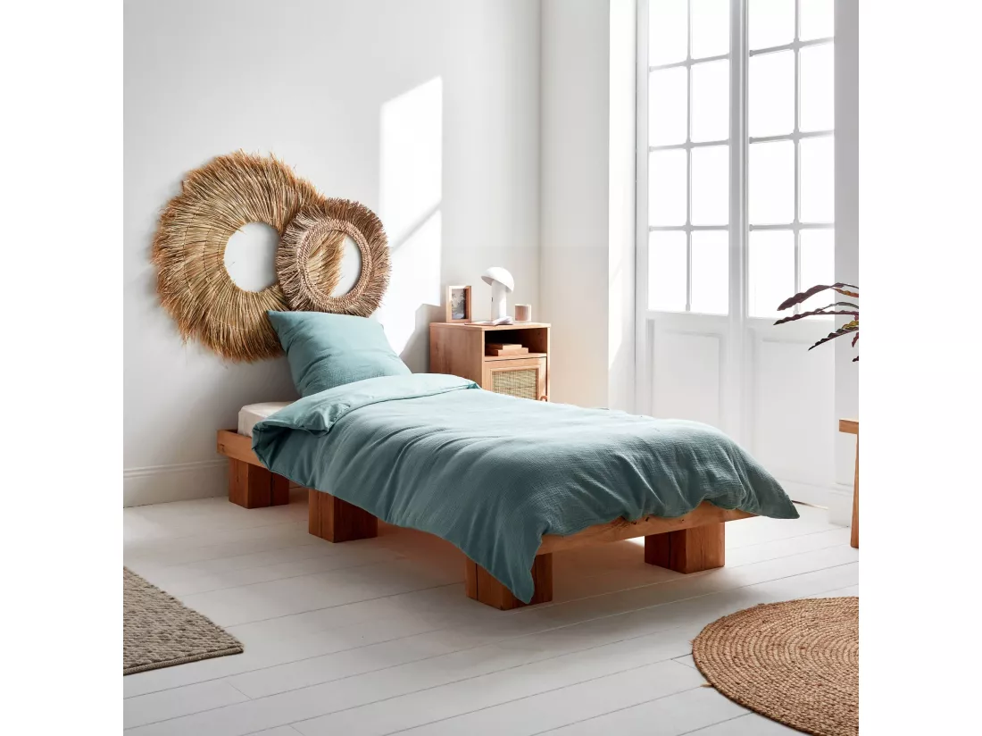 Parure de lit gaze de coton / coton. 1 place. 1 housse de couette avec 1 taie d'oreiller 140 x 200 cm