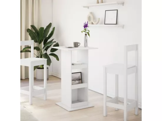 Table de bar avec rangement blanc 60x60x102cm bois d’ingénierie