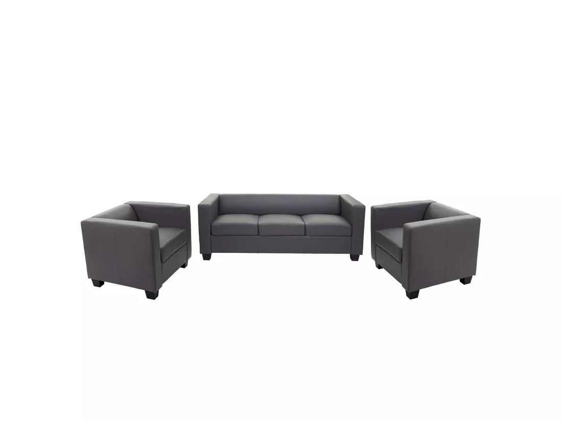 Ensemble de canapés Lille (3 pièces), similicuir, gris foncé