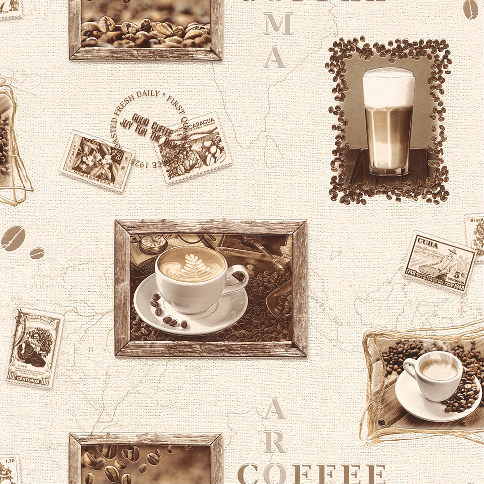 Vinyltapete KUBA - beige-braun - Kaffee -10 Meter