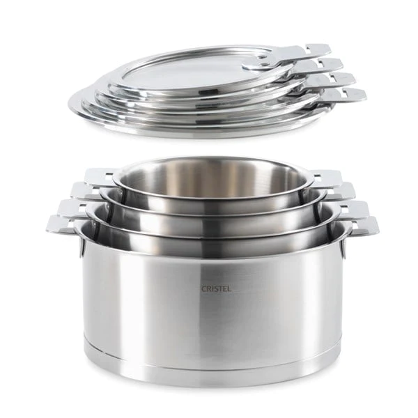 Lot de 4 casseroles et 4 couvercles Strate de 14 à 20 cm Cristel