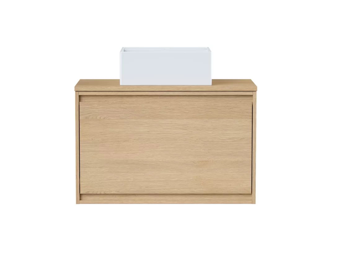 Meuble de salle de bain suspendu avec vasque à poser en céramique - Placage chêne - 80 cm - MESLIVA