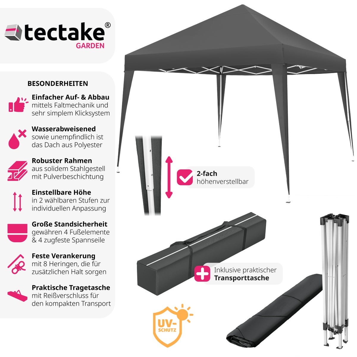 tectake Linosa 3 x 3 m paviljoen inclusief scheerlijnen, haringen en draagtas