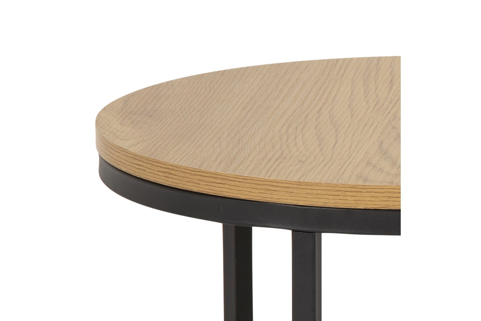 Spiro rundt settbord Eik foliert med sort metall understell. Sett av 2 bord