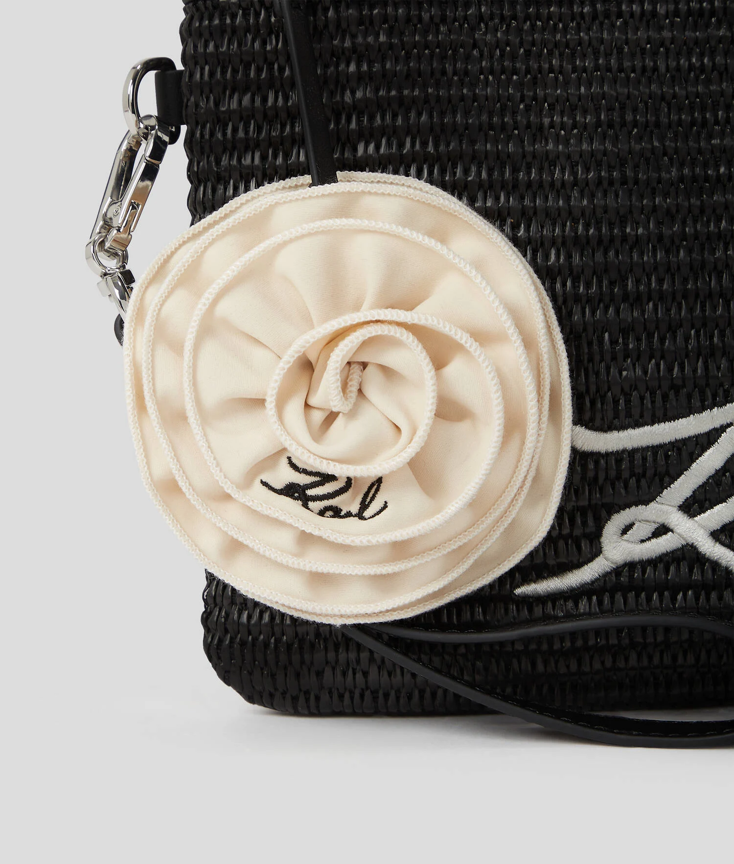 POCHETTE DE PLAGE FLORALE EN RAPHIA K/SIGNATURE - Noir