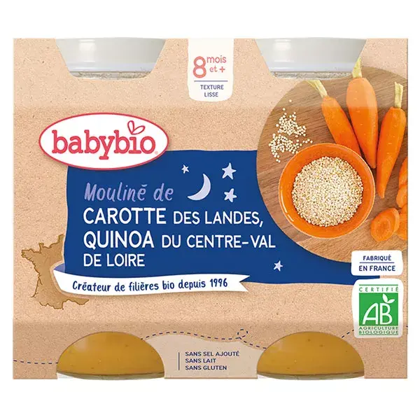 Refeições noturnas Babybio, pacote com 1 semana, orgânicas.