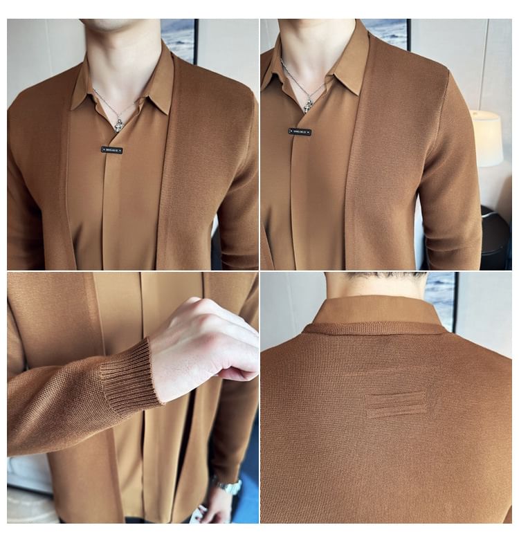 Besto - Lange mouwen kraag effen imitatie tweedelige gebreide top