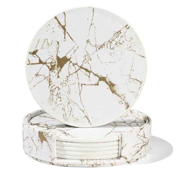 6-pack glass basing pu skinn gull marmor hvit