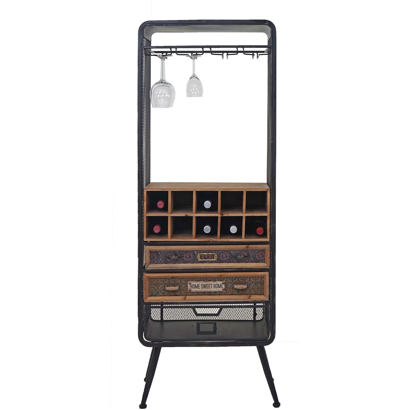 Weinregal MCW-C91, Flaschenregal Barschrank Weinständer für 10 Flaschen, Tanne Holz Vintage 157x57x38cm