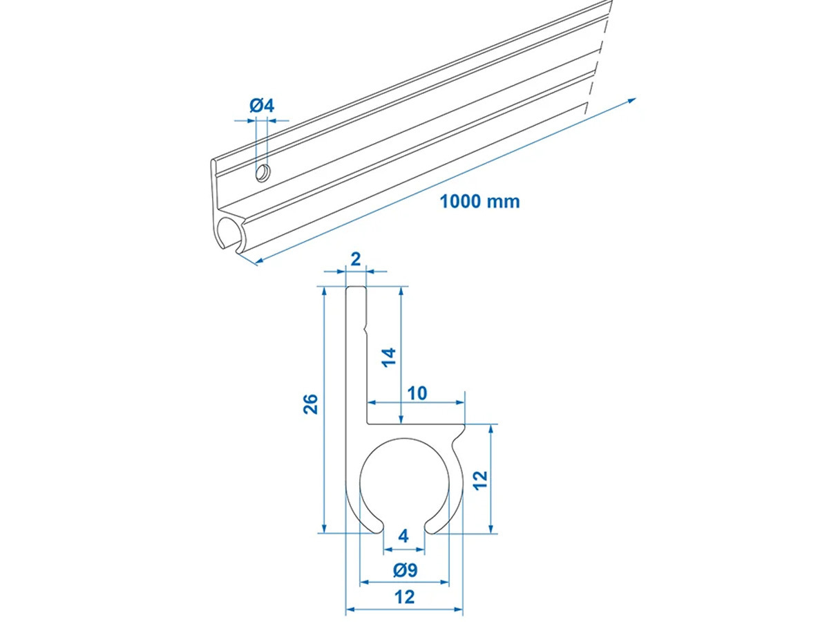 ProPlus 180° 100 cm aluminium tentrail - Black