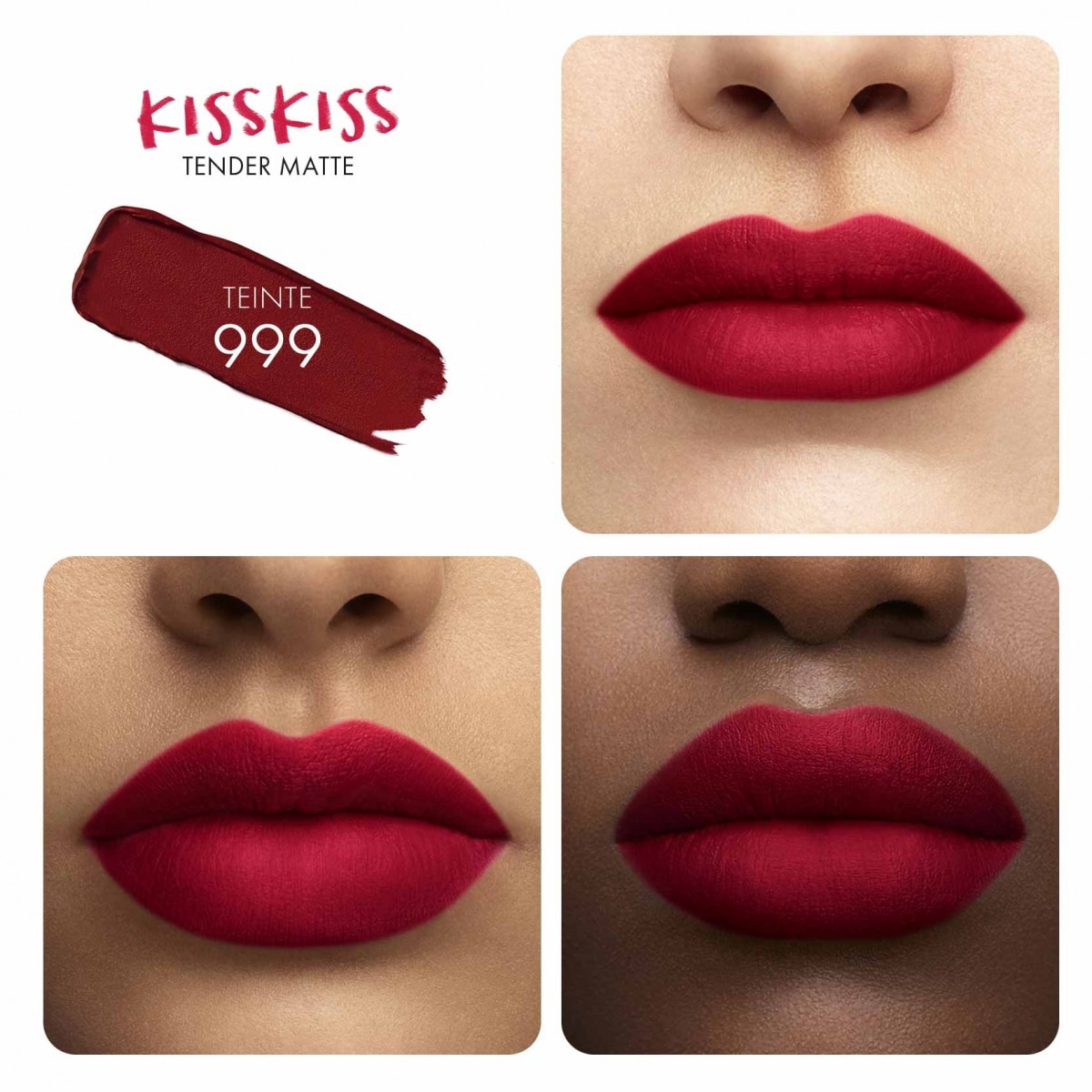 GUERLAIN KissKiss Tender Matte Rouge à Lèvres Mat Lumineux Fin et Fondant Confort 16H