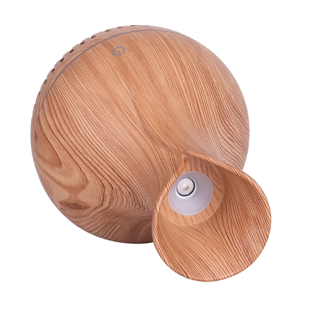 (130ml) Mini USB Ultraschall Luftbefeuchter Aroma Öl Diffuser in Holz Optik mit LED Beleuchtung- Hellbraun