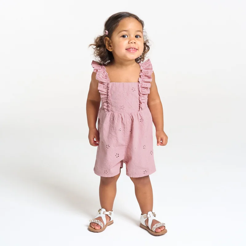 Combinaison courte brodée rose bébé fille Mauve Violet