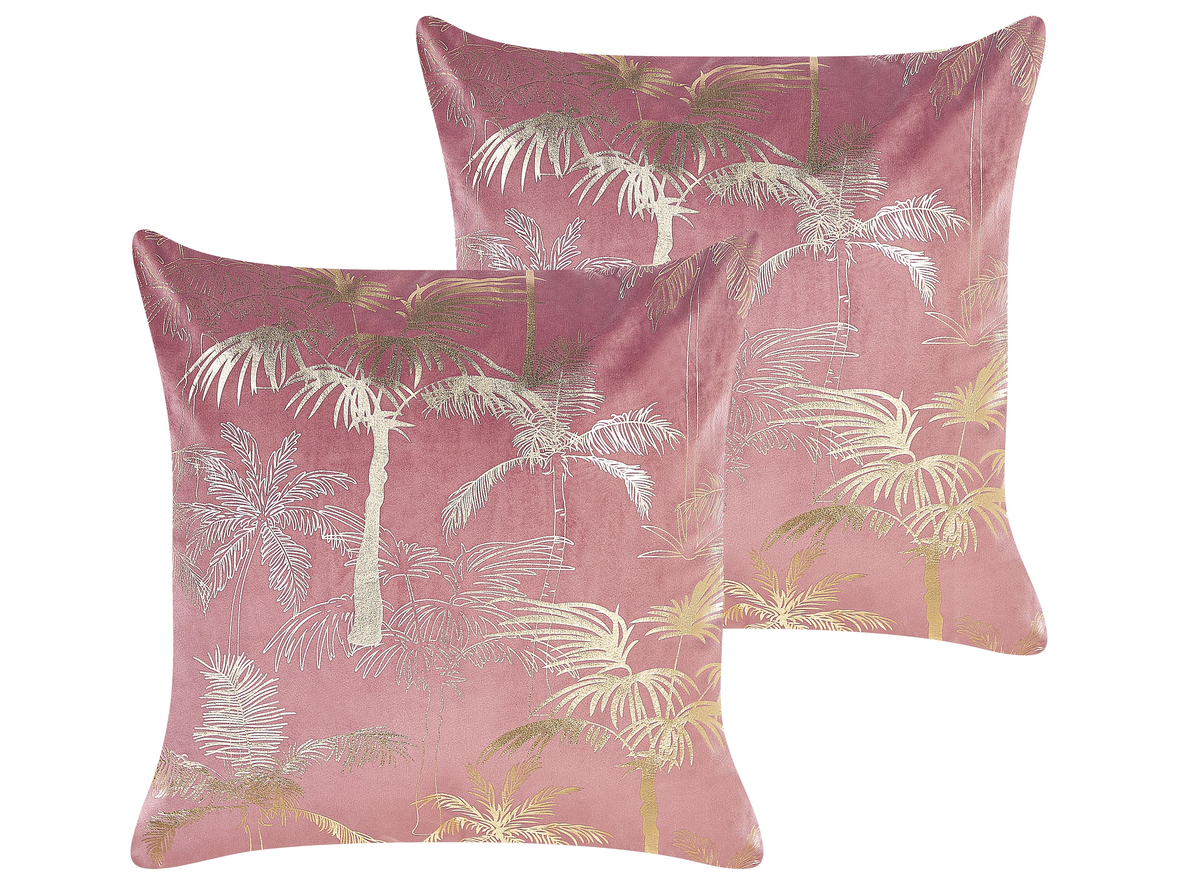 Set van 2 sierkussens CARANDAY Fluweel 45 x 45 cm Roze bladpatroon