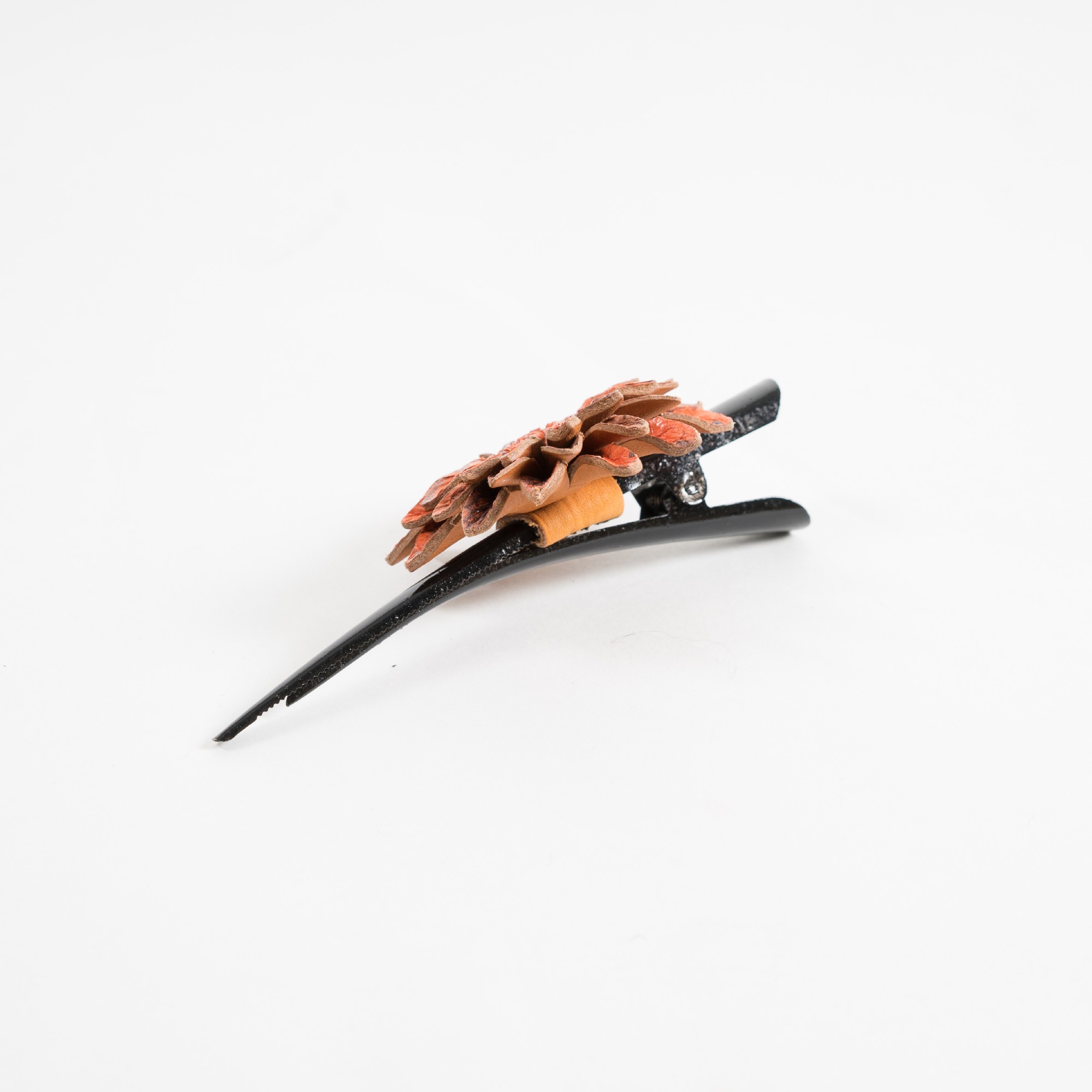 Haarklammer 'Blume', aus Holz und Leder, orange, B 15 cm, Ø 6 cm günstig bestellen