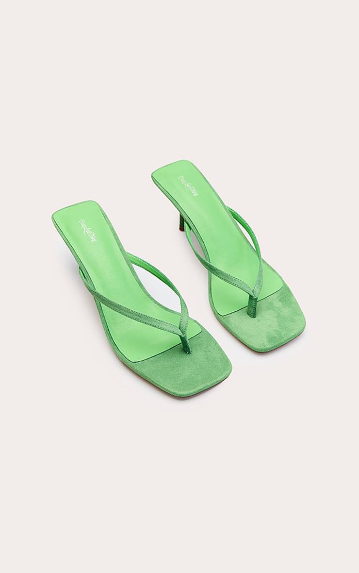 Vert Mules À Talon Mi-haut En Synthétique Avec Bride Tong Et Bout Carré