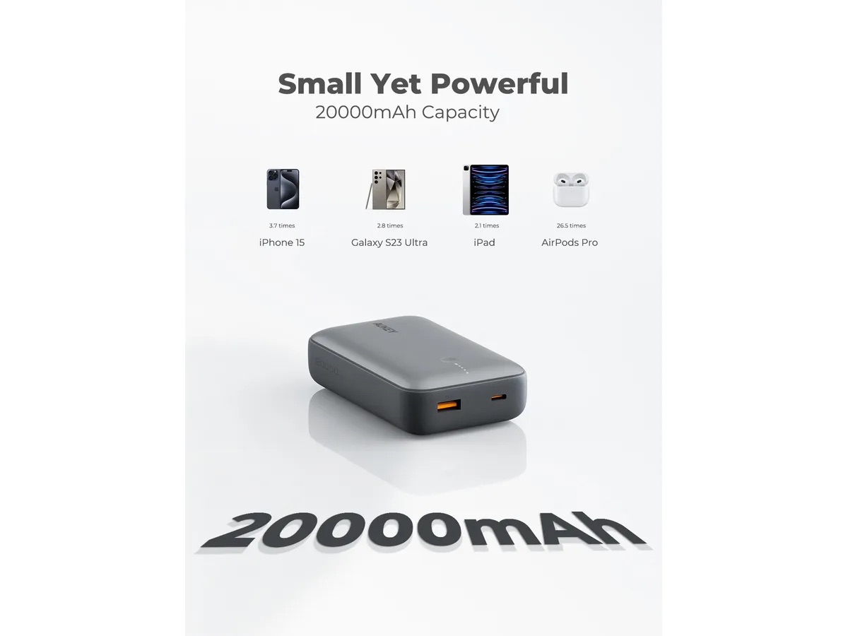 (20W) Spark Mini 20000mAh Powerbank USB C / USB A Ladegerät Power Delivery Quick Charge (PB-Y57 GR) - Grau