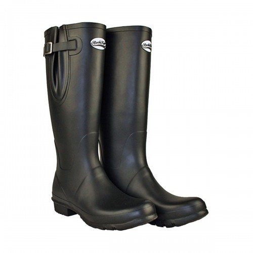 Botas de chuva clássicas masculinas de cano alto na cor preta.