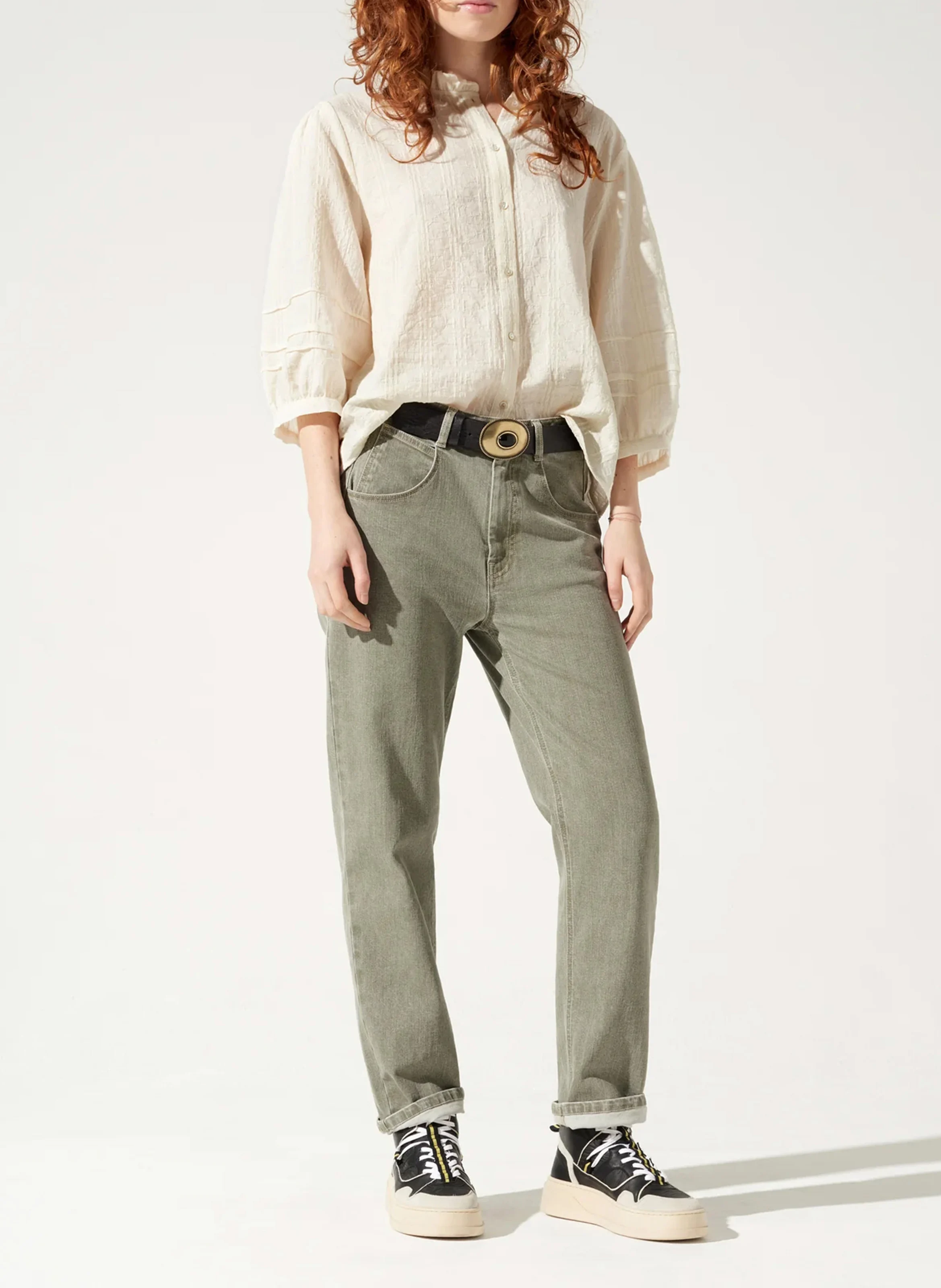 Blouse droite col victorien en coton | Blanc