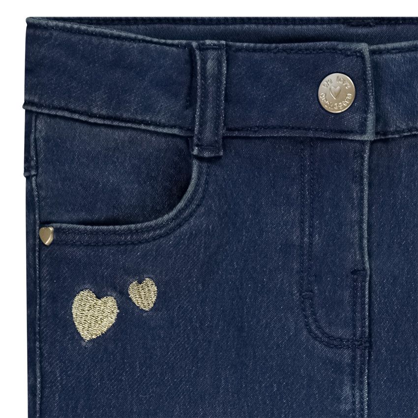 Jean slim broderies cœurs dorés pour bébé fille - Bleu moyen