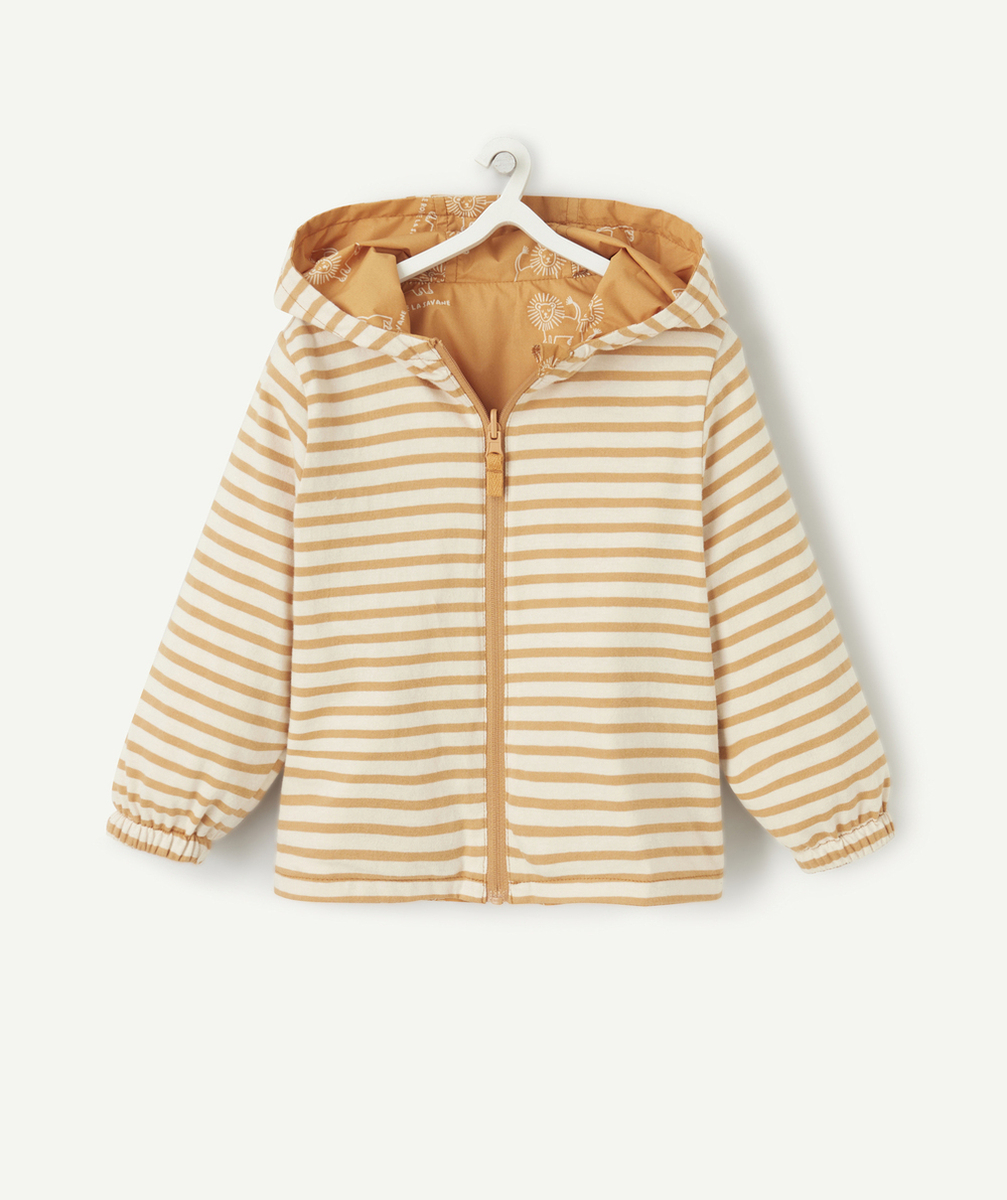 COUPE-VENT BÉBÉ GARÇON RÉVERSIBLE ORANGE IMPRIMÉ LION OU RAYÉ