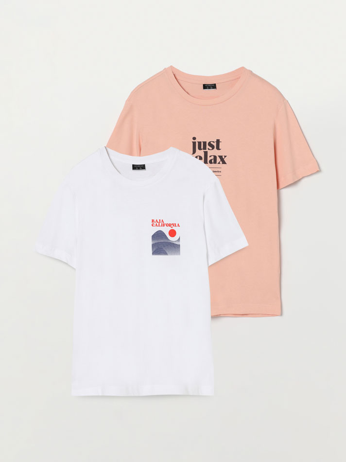Pacote com 2 camisetas estampadas - Rosa Claro