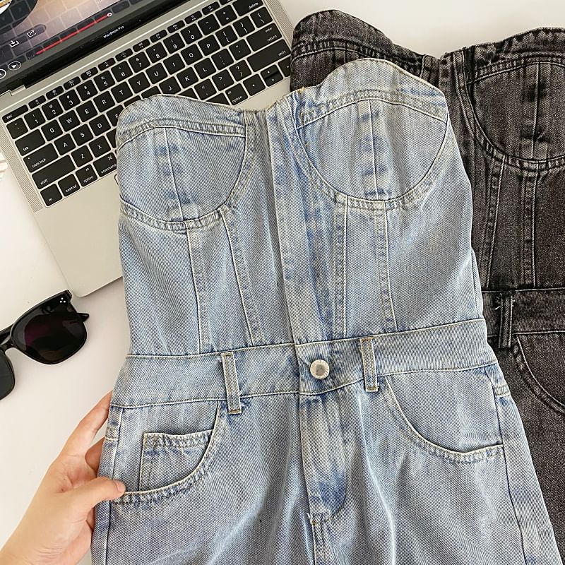 Iasia - Strapless gewassen denim romper